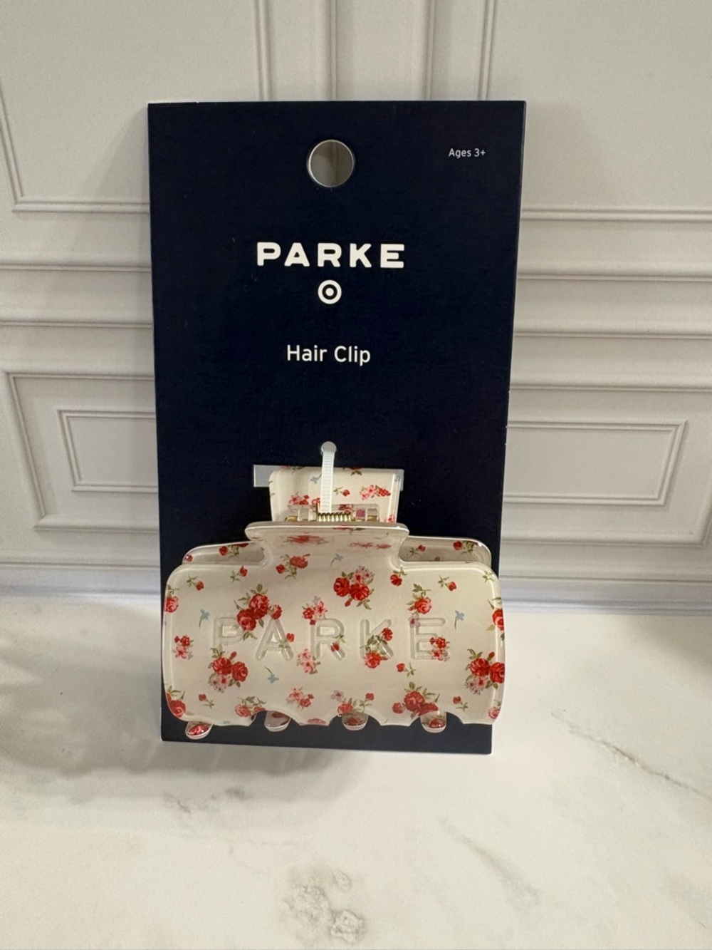 Parke X Target Floral Acrylic Hair Clip - Cream with Red Roses